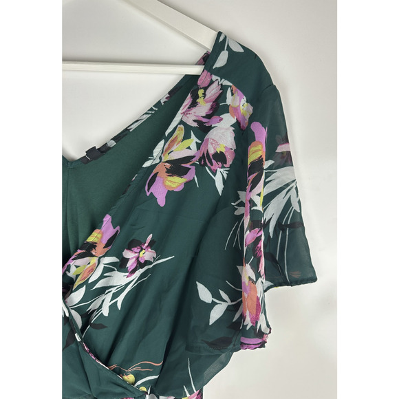 *Flawed Torrid Midi Chiffon Wrap Dress Green Floral Missing Belt Plus Size 1 1X - Picture 6 of 15
